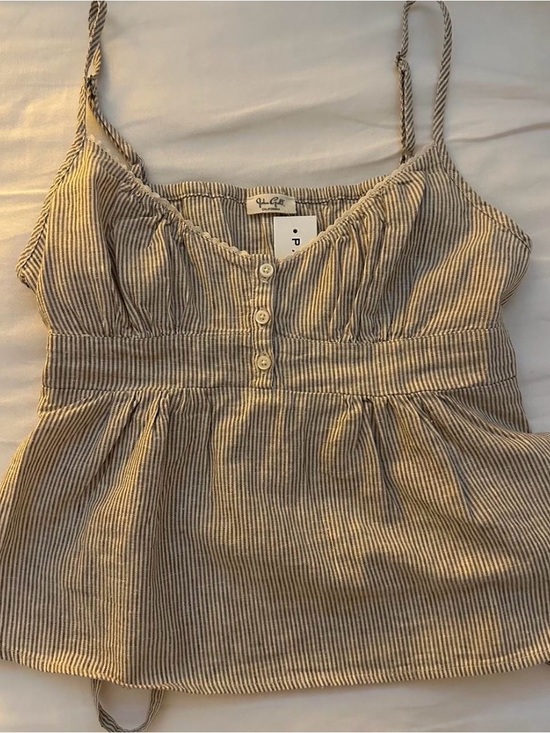 Brandy Melville Tops - Brandy Melville Beige and White Striped Spaghetti Strap Top